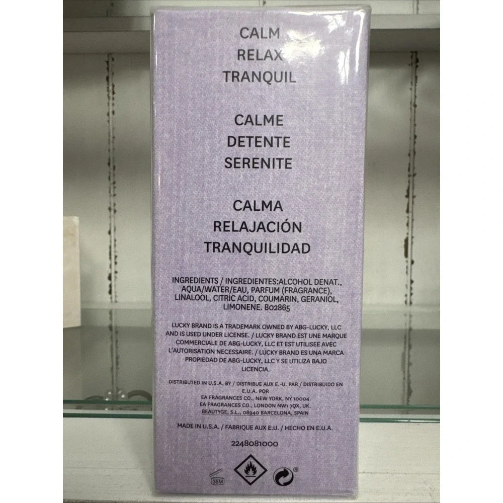 Lucky Brand RE/LAX Serene Lavender Fields EDT  Spray Size 3.4 oz  New Sealed Box